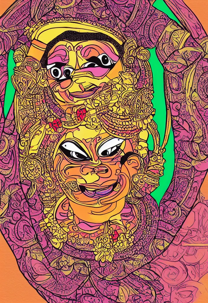 Prompt: kathakali illustration style digital art