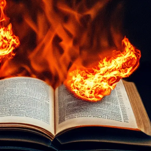 Prompt: photo of book in flames 4 k