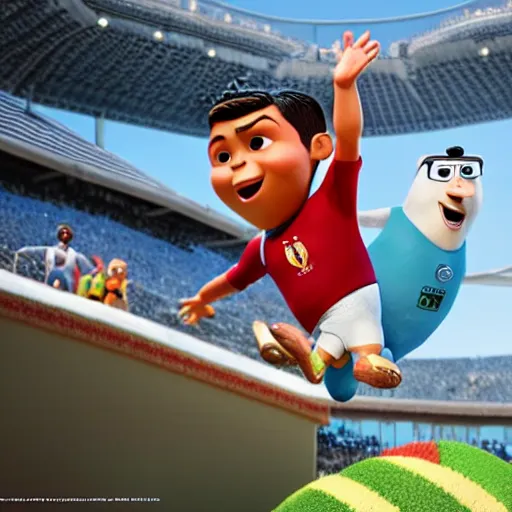 Prompt: cristiano ronaldo as a pixar disney character from up ( 2 0 0 9 ), unreal engine, octane render, 3 d render, photorealistic