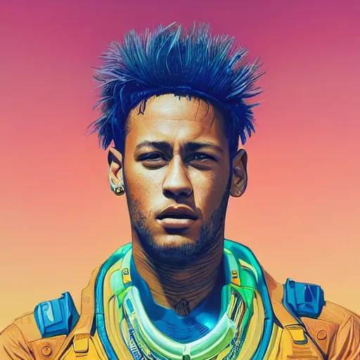 Image similar to neymar, high quality high detail portrait of a overwatch diesel punk character in an alien world, tristan eaton, victo ngai, artgerm, rhads, ross draws, hyperrealism, intricate detailed, alphonse mucha, 8 k, sci - fi, pastel colors, artstation