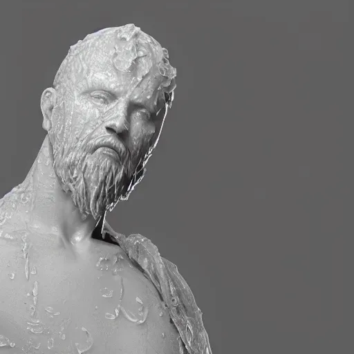 Prompt: a delicate renaissance evil marble sculpture covered with water veil, highly detailed transparent marble cloth, gi, global illumination, physically based rendering, photorealistic, top light, dark background