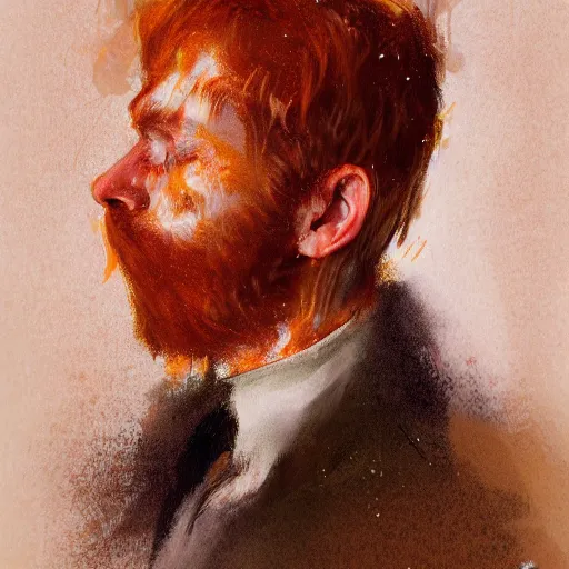 Image similar to highly detailed portrait of a ginger mans face who has spaghetti bolognese all over his head artstation, 8 k, sfx, john singer sargent.