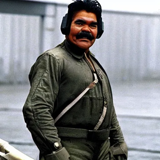 Image similar to George Lopez dressed as a Colonial Marine from Aliens (1986).