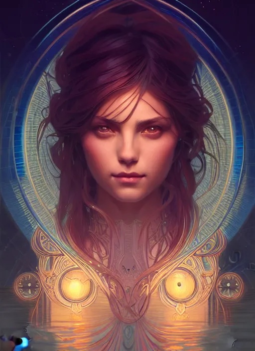 Image similar to symmetry!! portrait of water, glowing lights!! intricate elegant, highly detailed, digital painting, artstation, concept art, smooth, sharp focus, illustration, art by artgerm and greg rutkowski and alphonse mucha