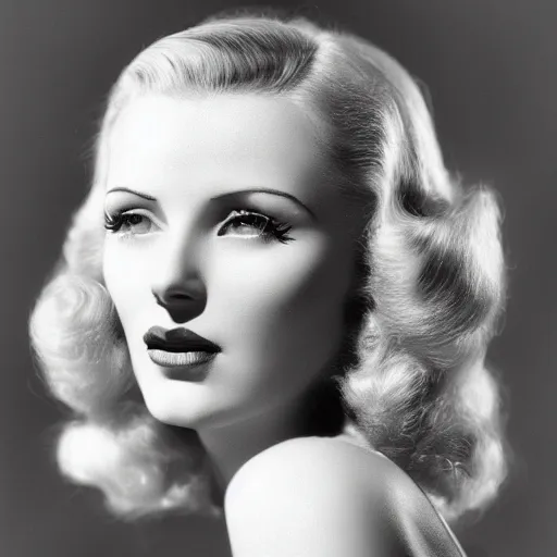 Prompt: a beautiful portrait of a blonde actress from the 1 9 3 0 s. high cheekbones. good bone structure. dressed in 1 9 4 0 s style. butterfly lightning. key light sculpting the cheekbones. by george hurrell.