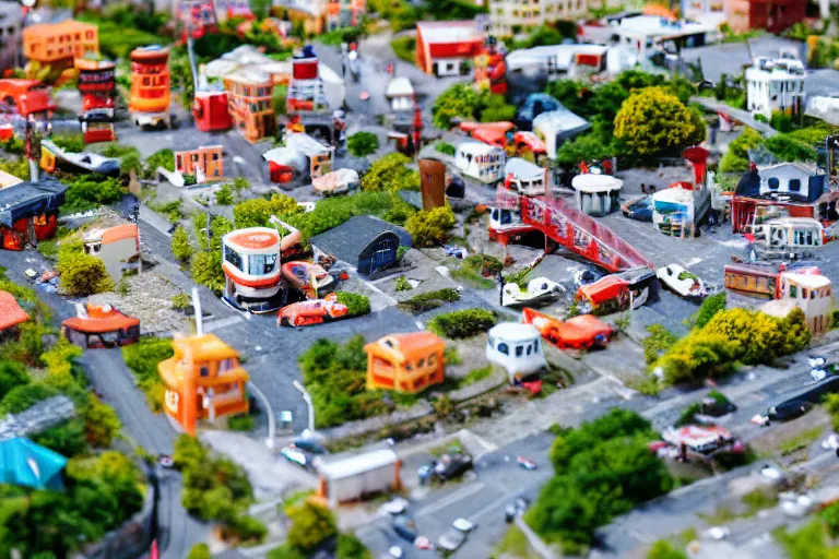 Prompt: miniature town made of sushi, tilt shift photography, diorama picture, 5 5 mm