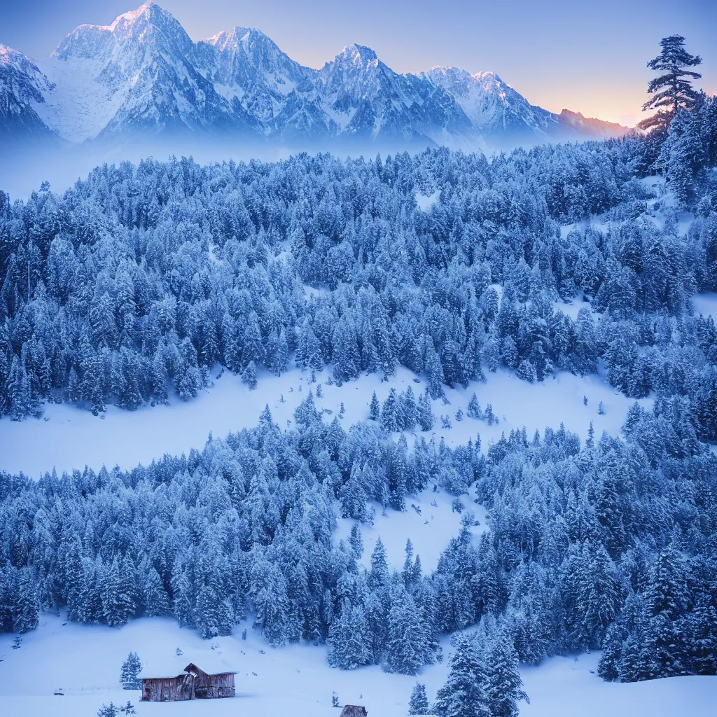 Image similar to beautiful mountains, snow cold weather, morning lighting, 35mm photography, highly detailed, 8K, artgerm, sharp focus, cgsociety, cool lighting