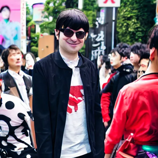 Prompt: a high resolution photo of martin shkreli at harajuku tokyo street fashion event, photo from vogue magazine