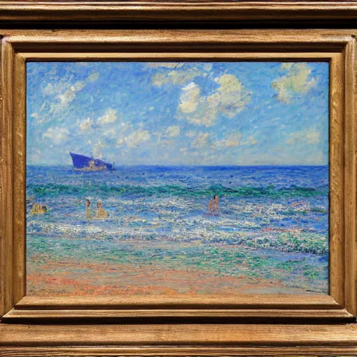 Image similar to oil paint impasto reliefs, italian beach scene, an artwork by charles w. bartlett and claude monet and colin campbell cooper