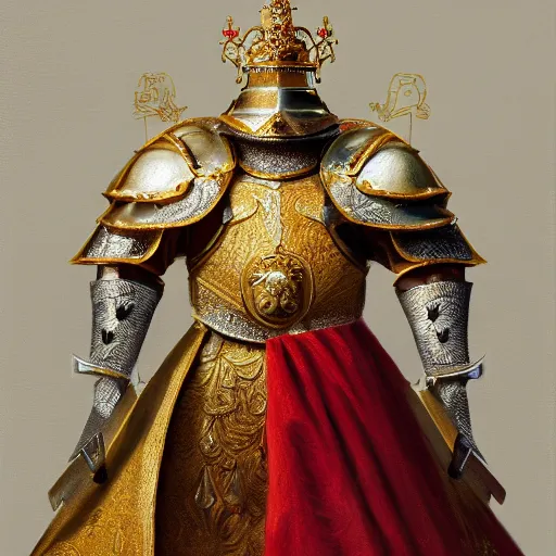 Image similar to detailed photorealistic painting of a capybara wearing a highly detailed ornamented gold crown with diamonds, in a medieval knight armor with red cape , holding a chess piece, sharp focus in the style of ruan jia, Mandy jurgens, cinematic light, concept art, trending on artstation, ultra realistic