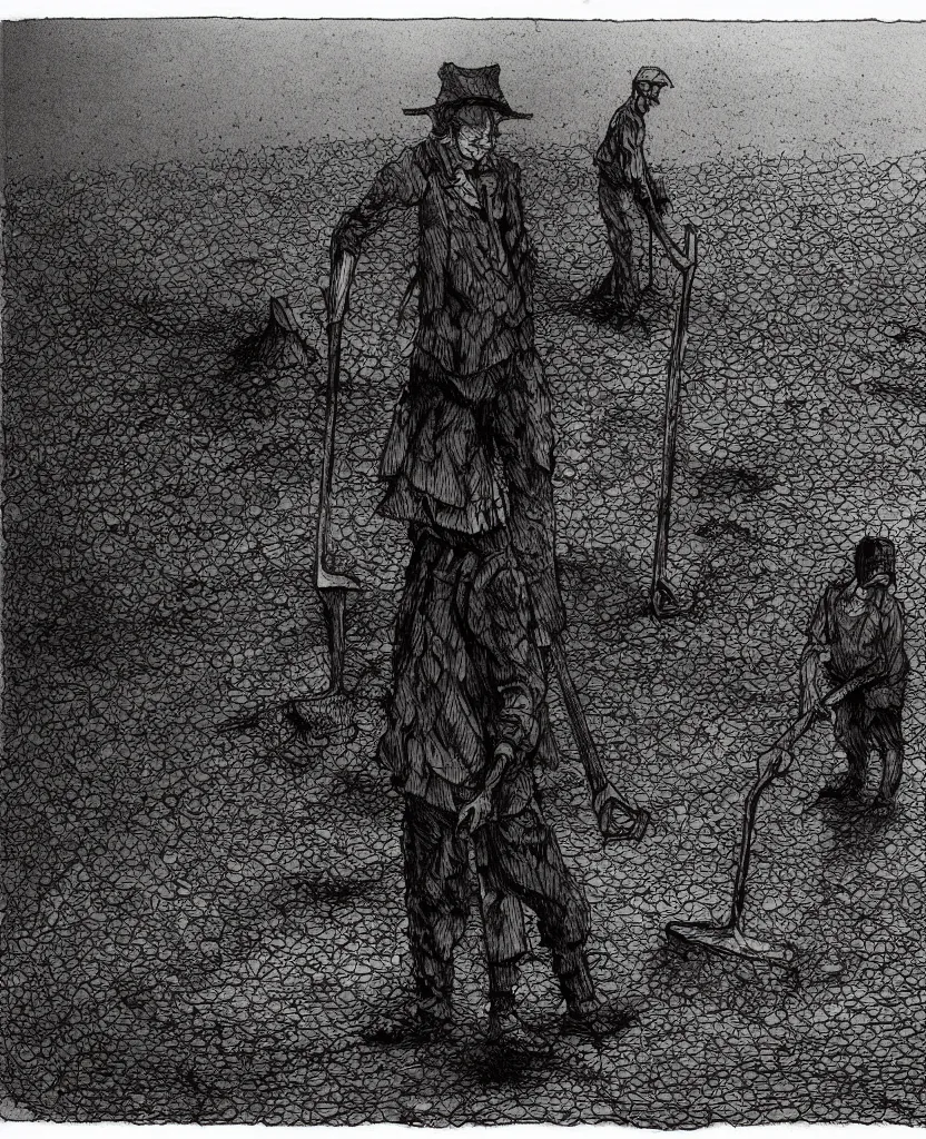 Image similar to a man with a shovel standing digging up a grave with a dead body in it, subtle blue, orange, and dark green tones, high quality, high detail, dark colors, sinister atmosphere, dramatic lighting, cinematic, establishing shot, extremely high detail, photo realistic, cinematic lighting, pen and ink, intricate line drawings, by Yoshitaka Amano, Ruan Jia, Kentaro Miura, Artgerm, post processed, concept art, artstation, matte painting, style by eddie mendoza, raphael lacoste, alex ross