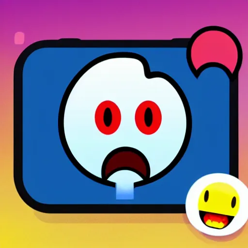 Image similar to pac man ghost as hello emoji, telegram sticker design, flat design, glossy design, white outline.
