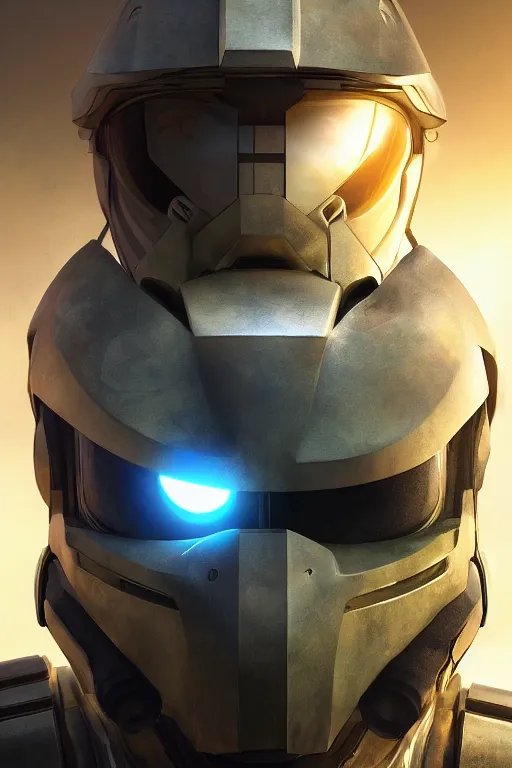 Image similar to robot ninja mask helmet halo master chief radiating a glowing aura global illumination ray tracing hdr fanart arstation by ian pesty and katarzyna da „ bek - chmiel