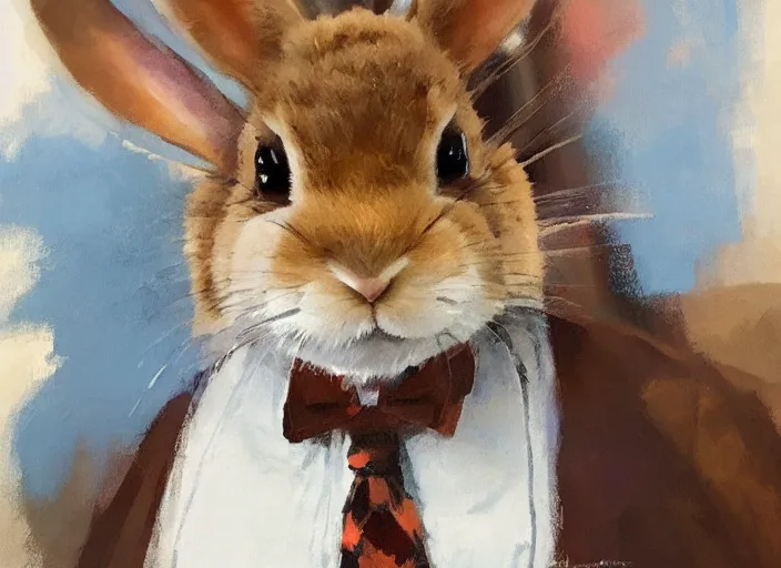 Image similar to a highly detailed beautiful portrait of a bunny wearing a doctor costume, by gregory manchess, james gurney, james jean