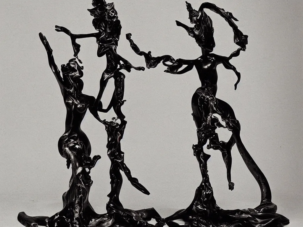 Image similar to flaming gothic japanese statue of a deity, dancing. karl blossfeldt, salvador dali