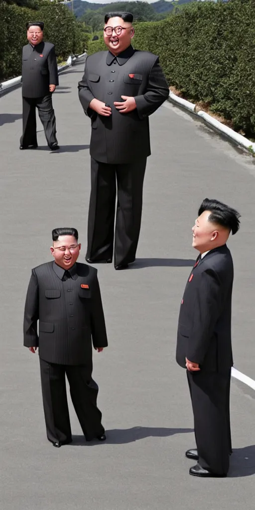 Prompt: photo of kim jong un with freakishly long legs