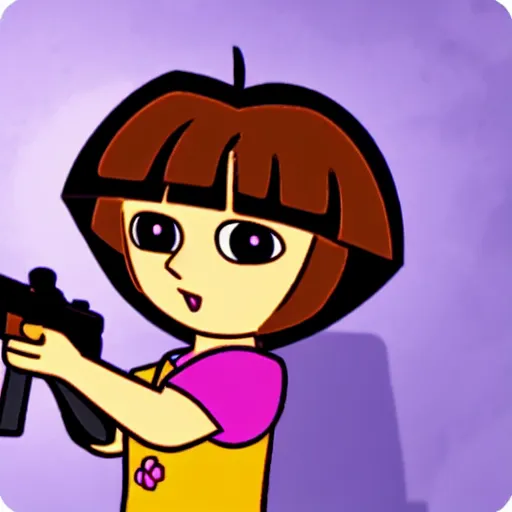 Image similar to dora the explorer hunting animals with a rifle