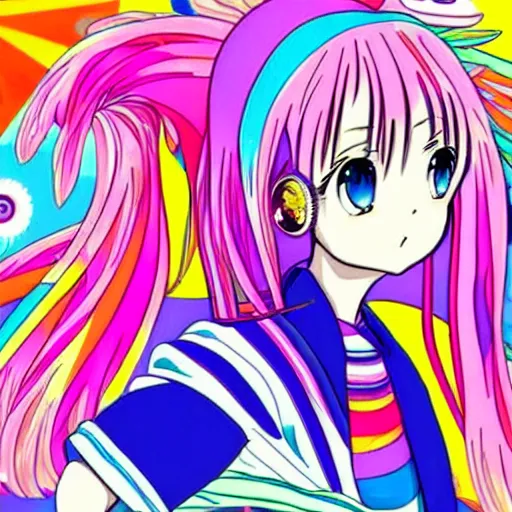 Image similar to anime in the style of lisa frank