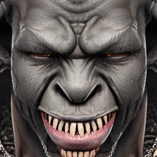 Image similar to a detailed portrait of a black orc, art illustration, incredibly highly detailed and realistic, 8 k, sharp focus