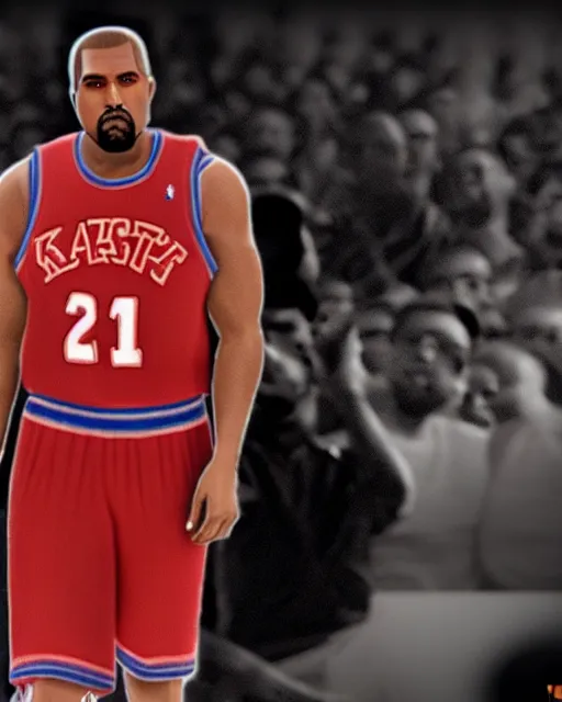 Prompt: kanye west bobblehead mode in nba 2 k 3