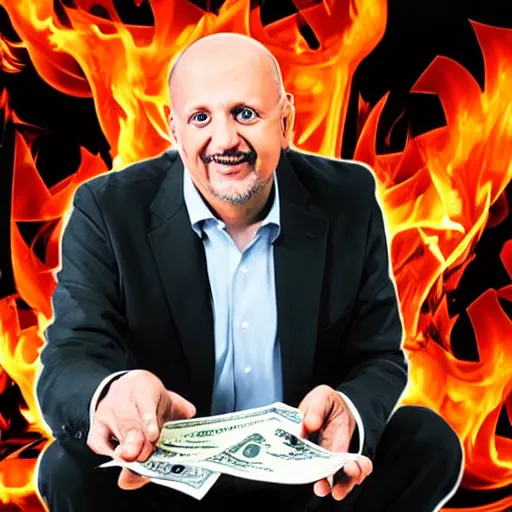 Image similar to the art of flambéing money by Jim Cramer