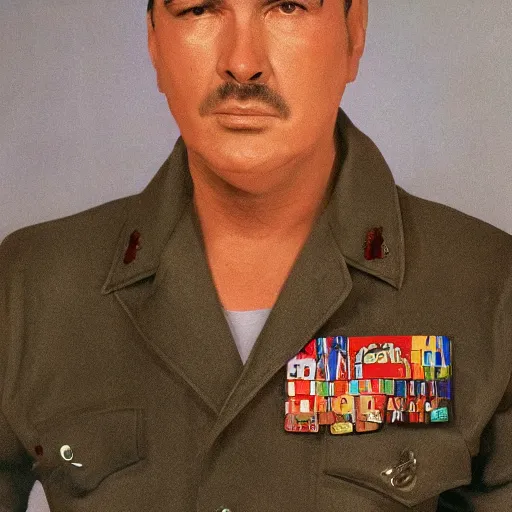 Image similar to Steven Seagal dressed as a soviet commander, realistic portrait.