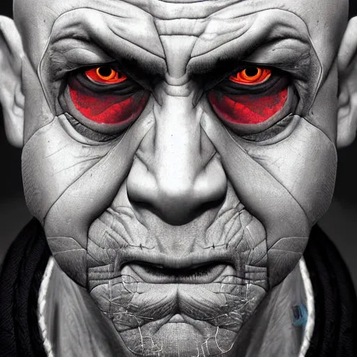 Image similar to portrait of a 5 0 - year - old draconic man with a bold head and shave face with scar on his face, wearing a simple robe, hyper realistic face, beautiful eyes, character art, art by mark brooks, hyperdetailed, cryengine, trending on artstation, digital art