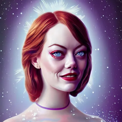 Image similar to digital painting of Emma Stone as a Disney princess wearingSnow White's dress, Pixar style, professional studio lightening, volumetric lightening, photorealism by Tristan Eaton Stanley Artgerm and Tom Bagshaw