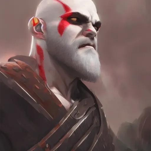 Image similar to kratos with white hair holding skull, by makoto shinkai, greg rutkowski, artstation, high detailed, cgsociety,