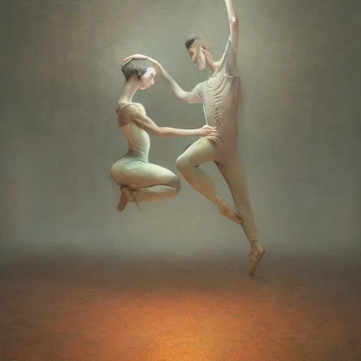 Prompt: two ghosts dance ballet in a victorian era grand ballroom, beksinski, dariusz zawadzki, very coherent symmetrical artwork. cinematic, hyper realism, high detail, octane render, 8 k