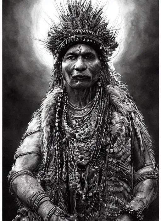 Image similar to portrait, blind Indian shaman wearing giant rabbit skin, watercolor, dramatic lighting, cinematic, establishing shot, extremely high detail, foto realistic, cinematic lighting, pen and ink, intricate line drawings, by Yoshitaka Amano, Ruan Jia, Kentaro Miura, Artgerm, post processed, concept art, artstation, matte painting, style by eddie mendoza, raphael lacoste, alex ross