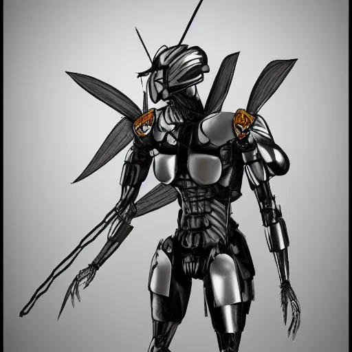 Image similar to A humanoid mosquito, reminiscent of a winged medieval knight armor. Metal gear solid style.