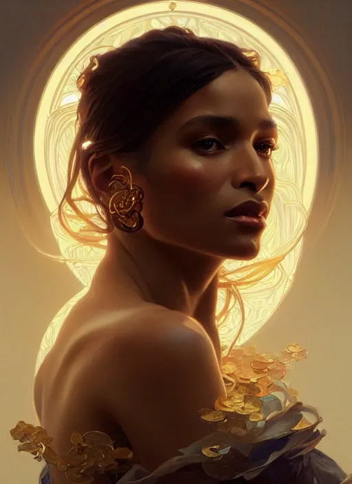 Prompt: portrait of ciara, intricate, elegant, glowing lights, highly detailed, digital painting, artstation, glamor pose, concept art, smooth, sharp focus, illustration, art by wlop, alphonse mucha and greg rutkowski