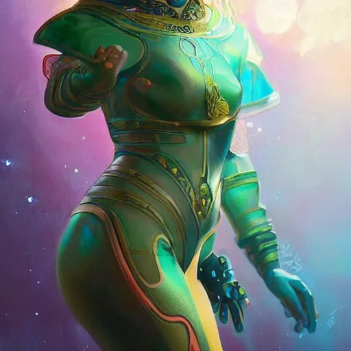 Image similar to Portrait of very very very very very very beautiful Asian woman, spacesuit, green eyes, intricate, elegant, highly detailed, digital painting, artstation, concept art, smooth, sharp focus, illustration, art by artgerm and greg rutkowski and alphonse mucha