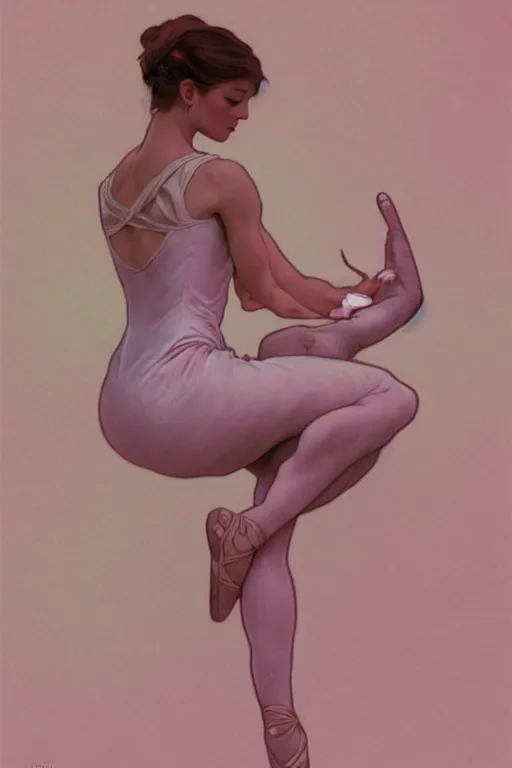 Image similar to ballerina, soft, pink, artgerm and alphonse mucha, trending on artstation