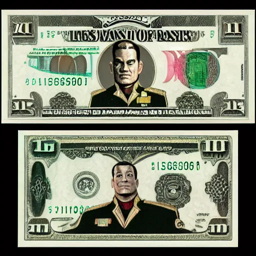 Image similar to Raul Julia's M. Bison, bison dollar notes