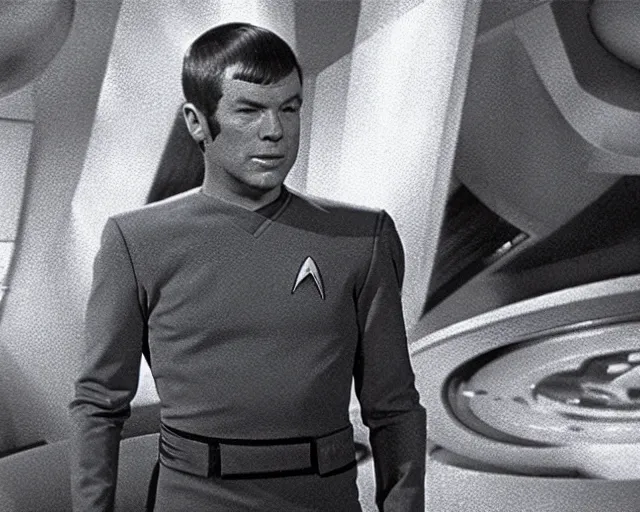 Prompt: film still from star trek, james kirk on an alien planet, 1 9 6 8