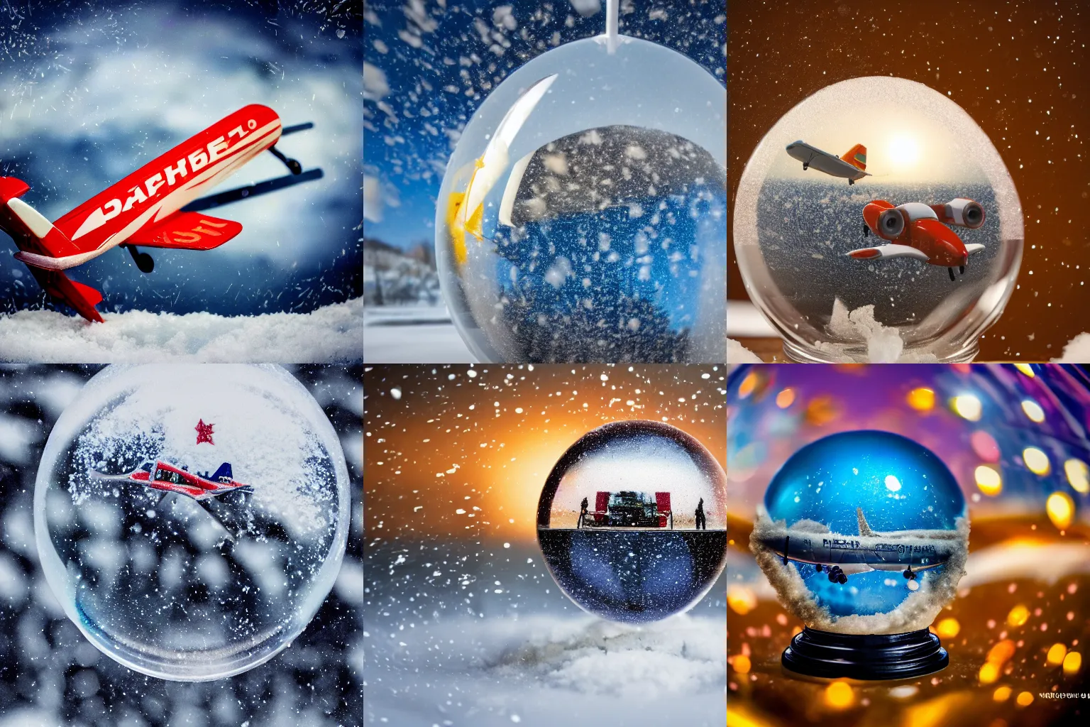 Prompt: wipeout plane inside a snow globe, photoreal, small depth of field, 4 k, 3 5 mm lens, closeup, cinematic