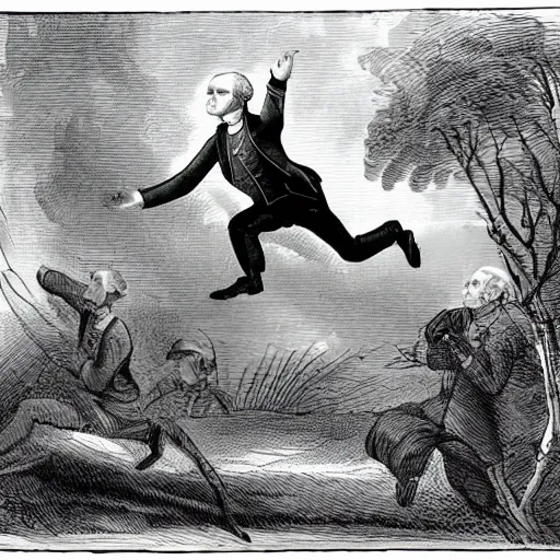 Image similar to george washington jumping on a trampoline