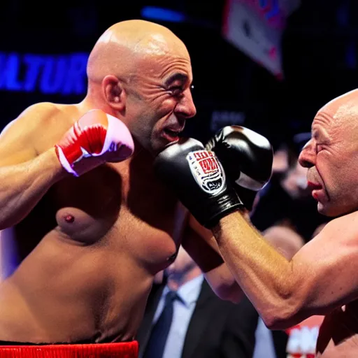 Prompt: Donald Trump punching Joe Rogan in the face, 8k,