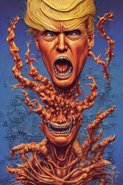 Image similar to donald trump's disgusting true form, horror, high details, intricate details, by vincent di fate, artgerm julie bell beeple, 90s, inking, vintage 60s print