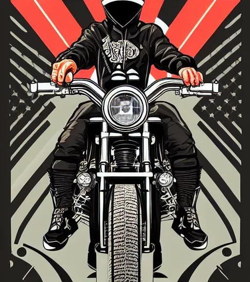 Image similar to Dangerous Biker illustration Poster, vector art style, medium shot, intricate, elegant, highly detailed, digital art, ffffound, art by JC Leyendecker and sachin teng