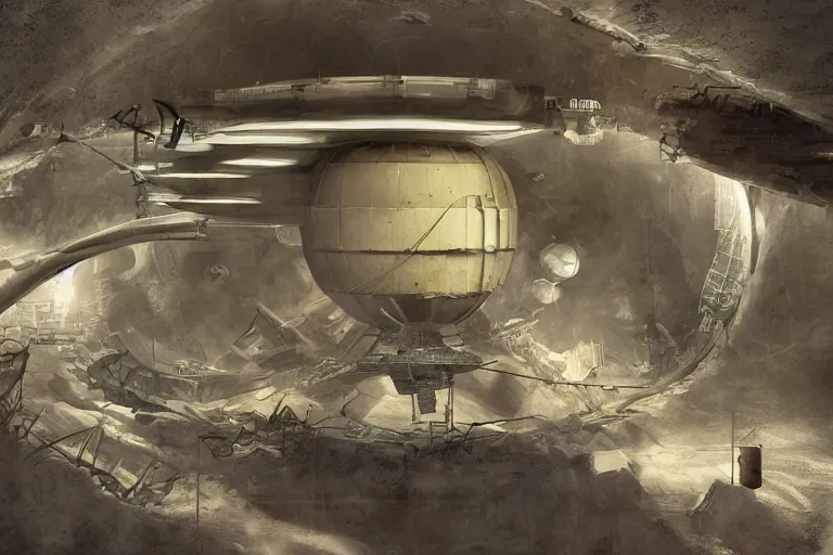 Image similar to matte painting of an outside view of abandoned space station in the deep space