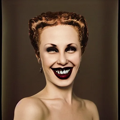 Image similar to a portrait of a beautiful woman vampire smiling by Hugh Kretschmer