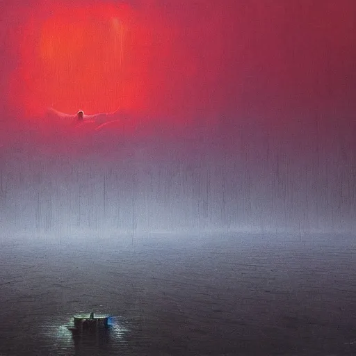 Prompt: an ominous gigantic cathedral, made by Beksinski, red sky above it, 8k,