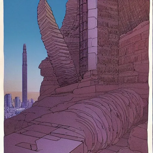 Image similar to Moebius illustrations of antic temple,