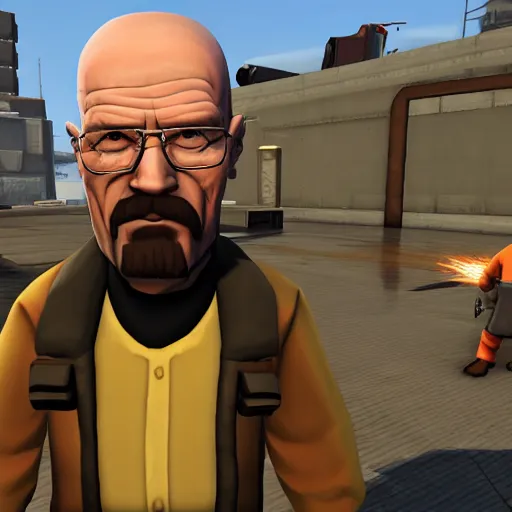 Image similar to Walter White in Team Fortress 2, HD 4k game screenshot, Valve official announcement, new character