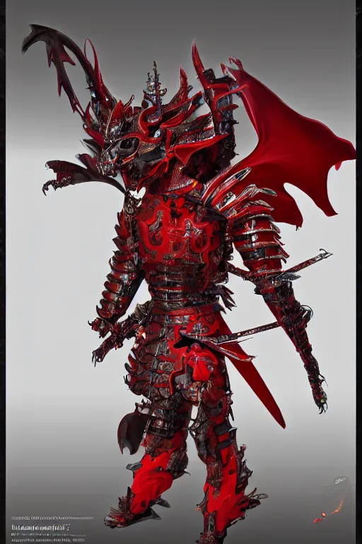 Prompt: a mechanical dragon samurai in red japanese armor, full body, photography, trending on artstation, high details, unreal engine 5, 8k, ultra realistic, wide angle