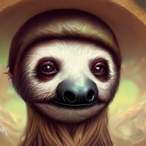 Image similar to a portrait of a sloth portrait, cute and adorable, pretty, beautiful, art portrait, matte fantasy painting, deviantart, super detailed eyes, super detailed, nose, super detailed, eyes, artstation, by jason felix by steve argyle by tyler jacobson by peter mohrbacher, cinematic