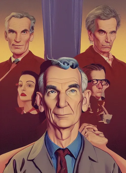 Prompt: Twin Peaks poster artwork by Michael Whelan and Tomer Hanuka, Karol Bak, Rendering of Bill Nye, from scene from Twin Peaks, clean, full of details, by Makoto Shinkai and thomas kinkade, Matte painting, trending on artstation and unreal engine